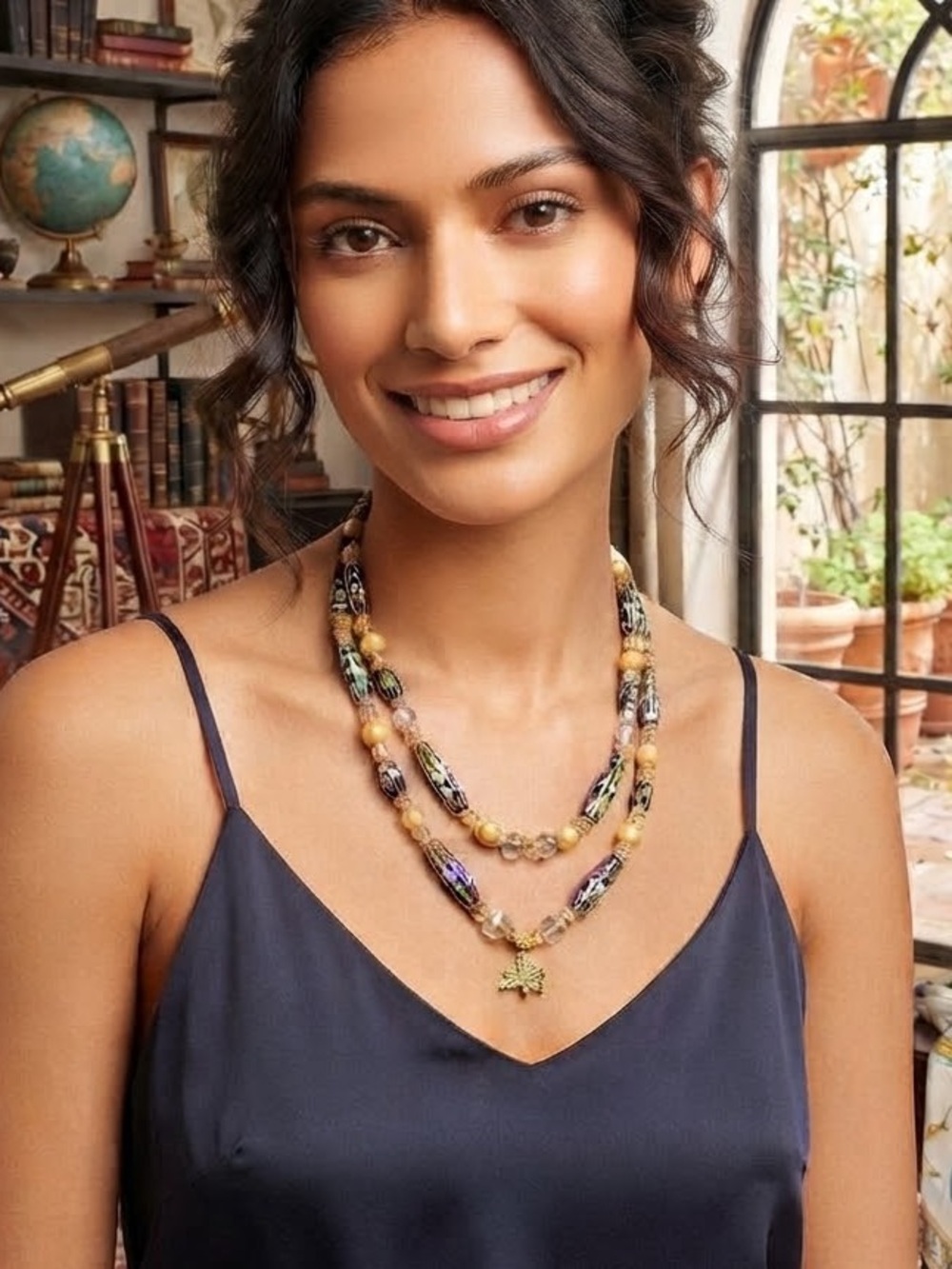 koreanna Blue Cloisonné & Freshwater Pearl Convertible Necklace